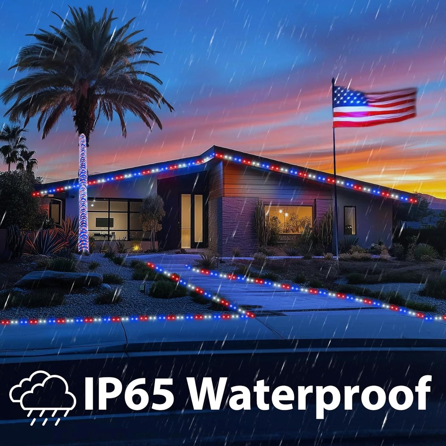 Skiennix 200ft LED Rope Lights - Waterproof Flexible Tube Lighting with 8 Modes | Red, White & Blue