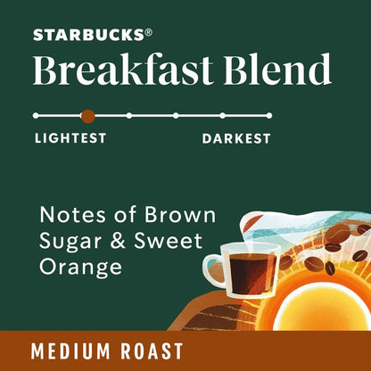 Starbucks K-Cup Coffee Pods, Medium Roast Hot or Iced Coffee, Breakfast Blend, 96 Keurig Pods
