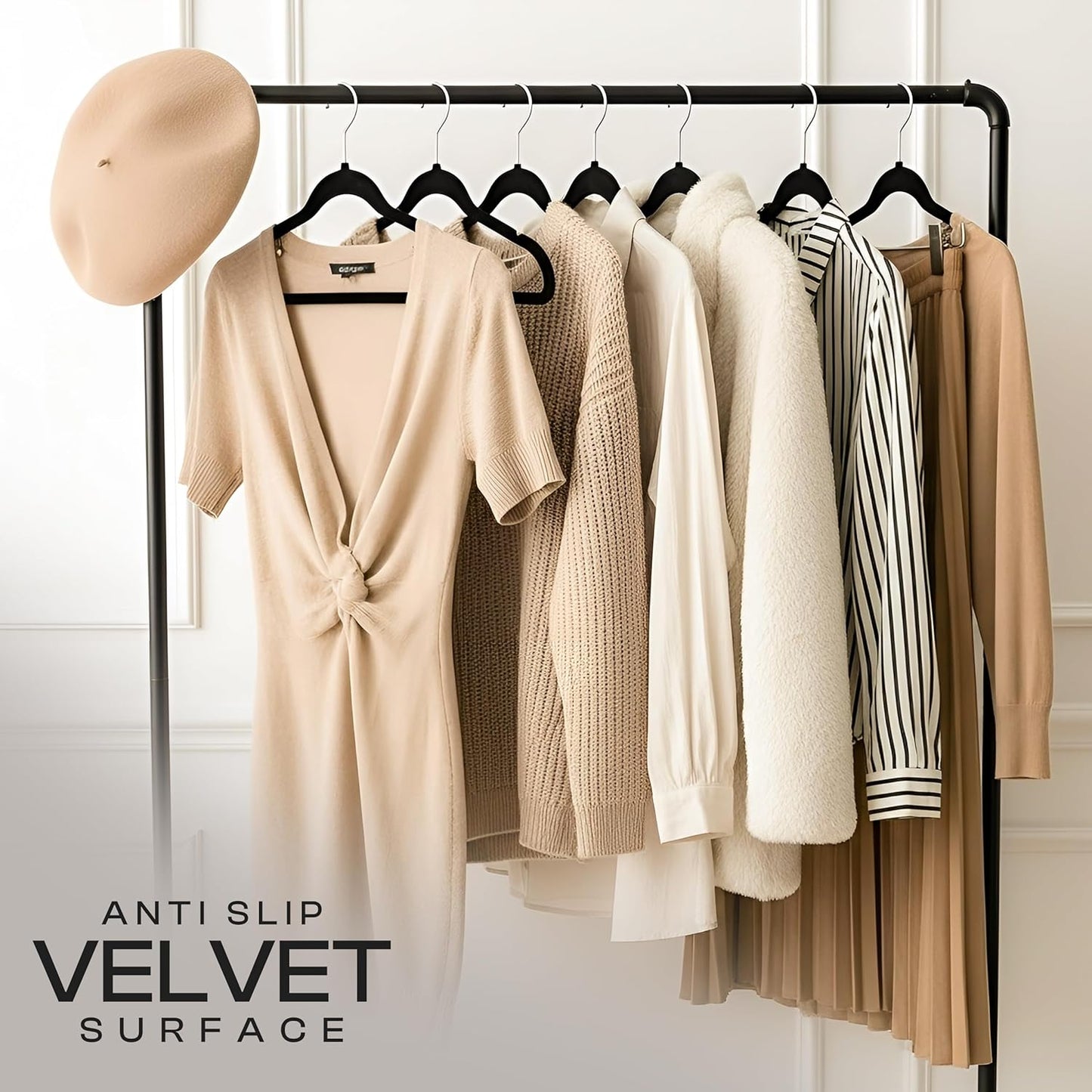 Utopia Home Velvet Hangers - 100 Pack Luxury Non-Slip Slim Coat & Pant Hangers | Strong Space-Saving Design, Black