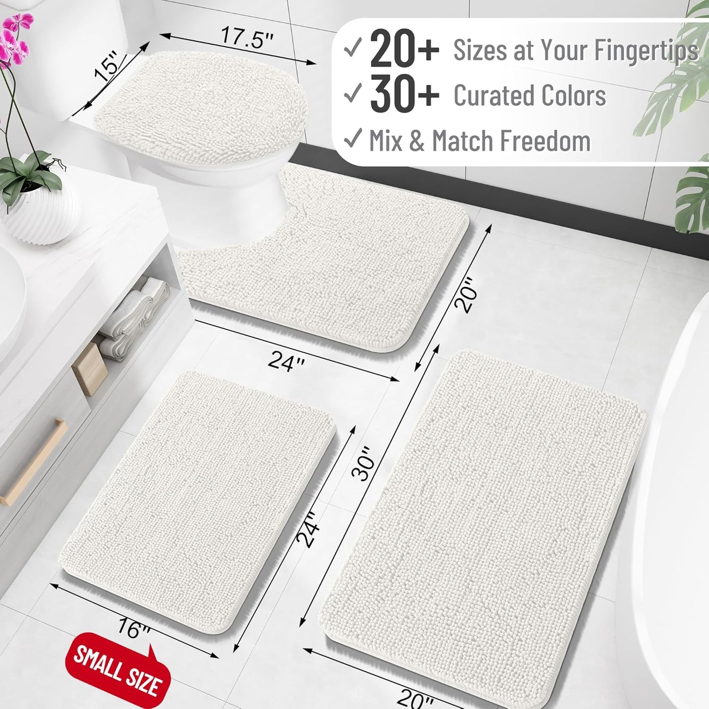 OLANLY Bathroom Rugs - Extra Soft Absorbent Chenille Bath Mats | Quick Dry, Machine Washable, 30x18, Ivory