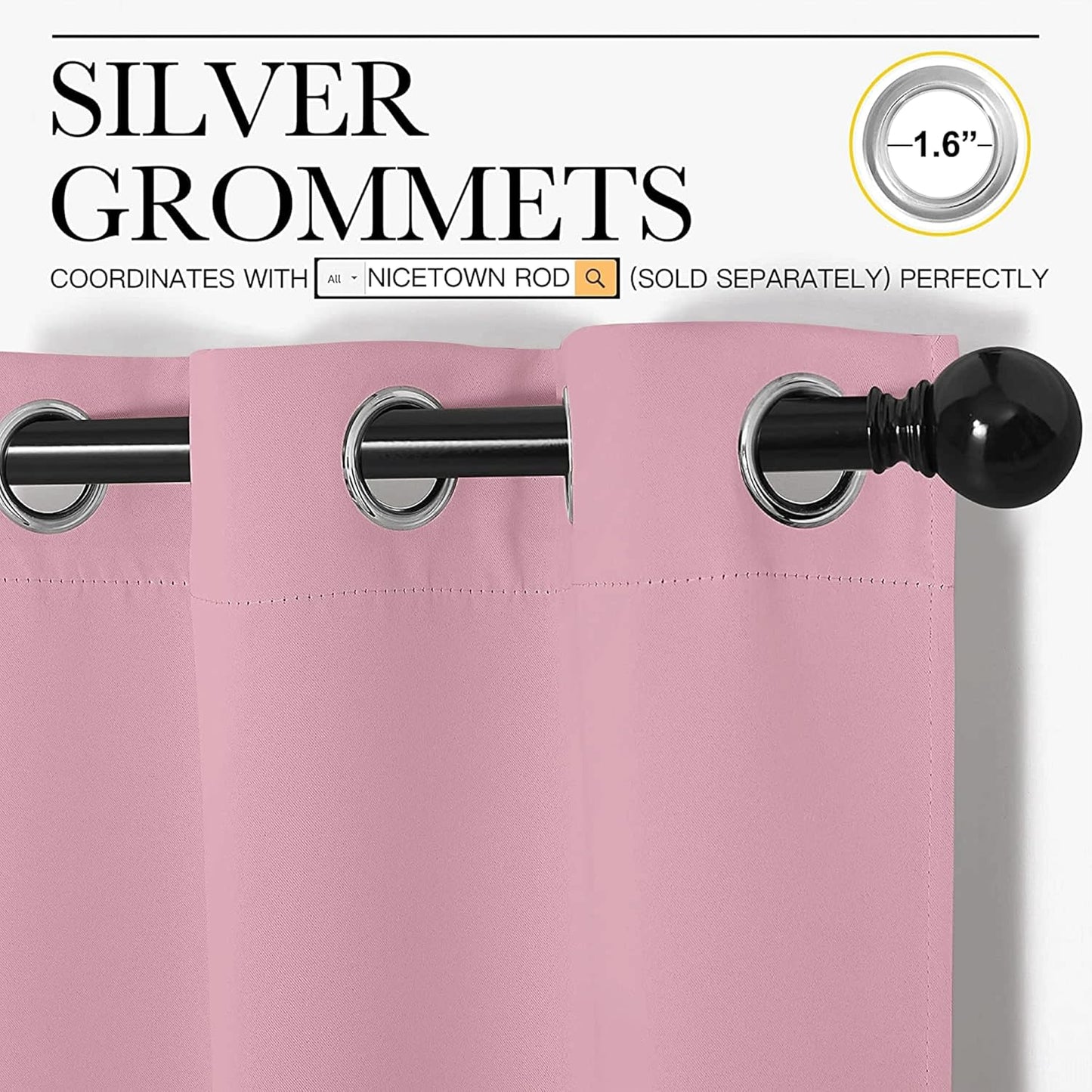 NICETOWN Blackout Curtains for Patio Glass Doors - Privacy Panel Drapes, Crystal Pink, 42" x 90" (1 Pair)