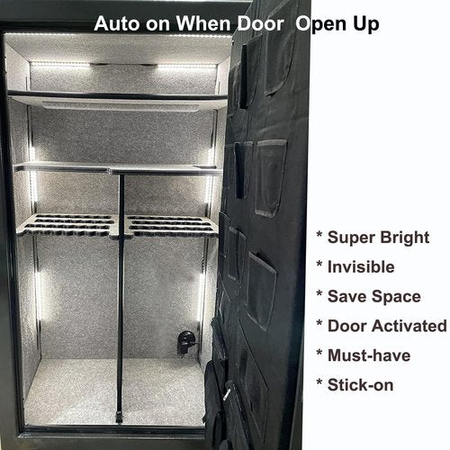 Door Activated Safe Light Kit, 6 Pack 12 Inch 5000K Black Led Safe Lighting Kit with Power Adapter, Self-Adhesive - Ideal for Safes, Closets, and Pantries