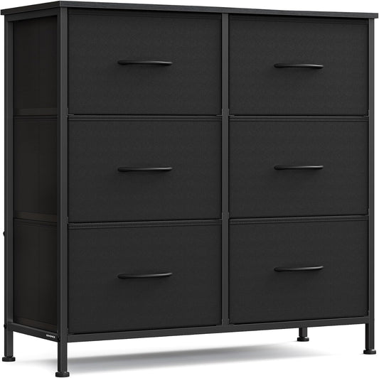 SONGMICS Dresser - Stylish Chest of Drawers with 6 Non-Woven Fabric Bins | Ink Black & Ebony Black
