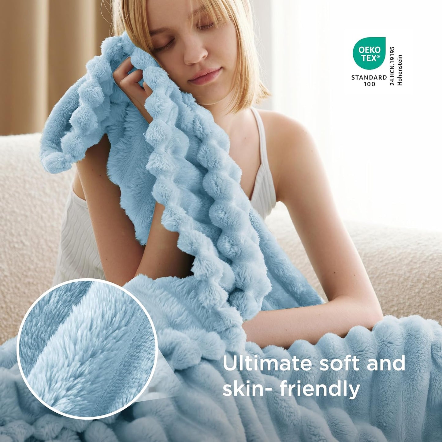 Bedsure GentleSoft Blue Fleece Blanket - Cozy Light Blue Throw for Couch, Perfect 50x70 Inches Size