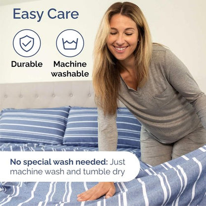 Cal King Size 4-Piece Sheet Set by [Brand Name] - Comfy, Breathable & Cooling Bedding - Deep Pockets, Wrinkle-Free, Blue Stripes