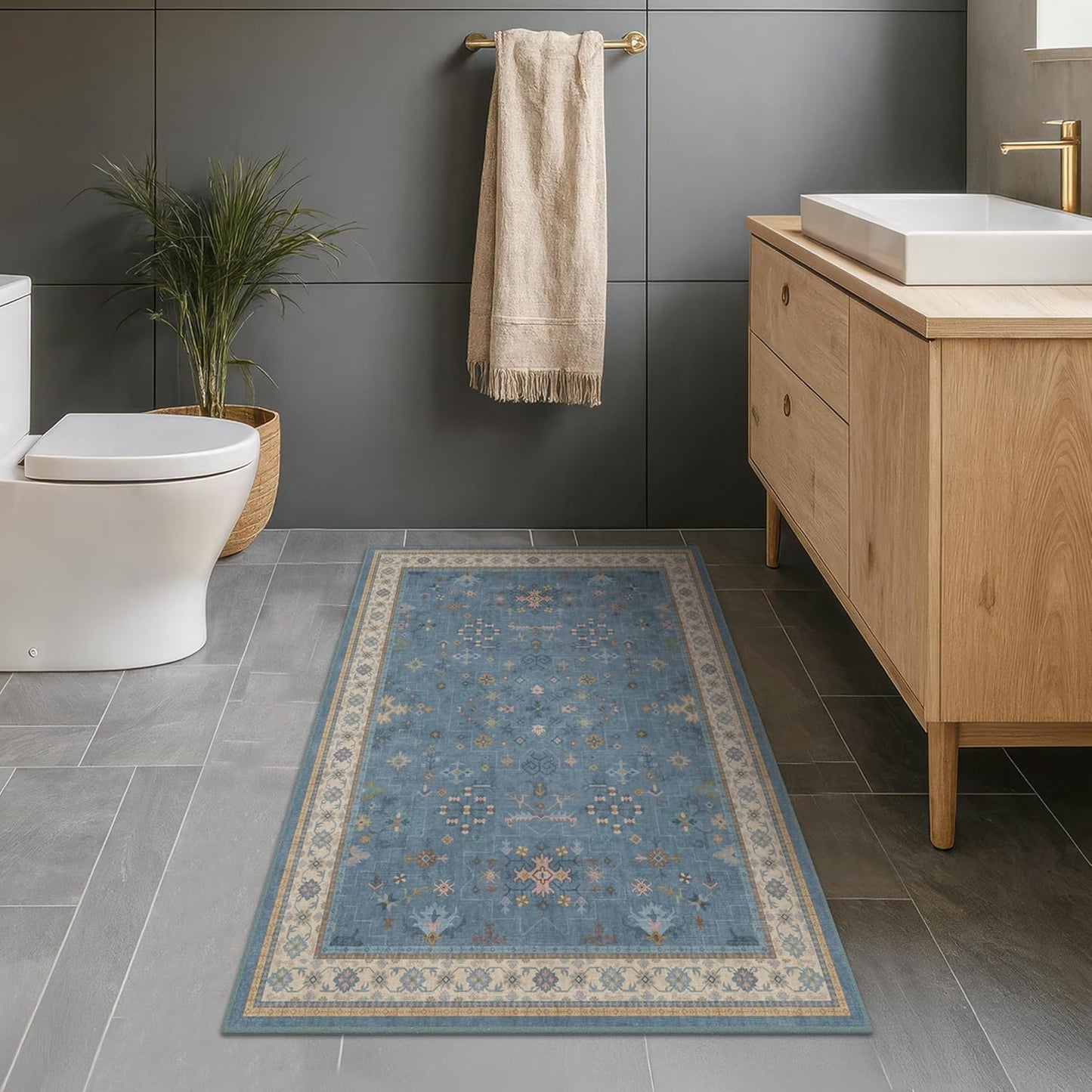 Skiennix Washable Blue Area Rug - 3x5 Non-Slip Throw Rug for Entryway, Kitchen, Bedroom, Mudroom
