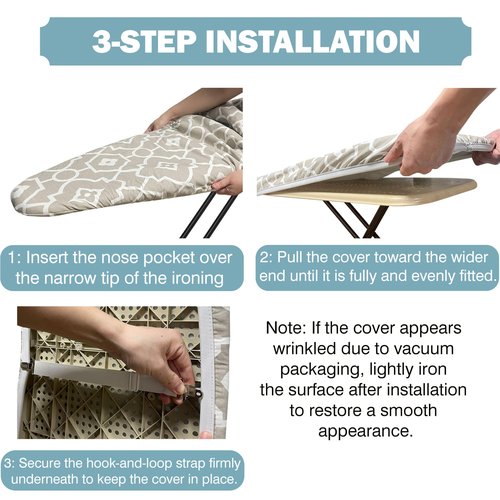 UniSimp Ironing Board Cover and Pad 15"x54" Extra Thick Natural Cotton, Scorch and Stain Resistant Padding, Standard Size Iron Board Cover with Fasteners Heavy Duty Elastic Edge, Heatproof Geometric