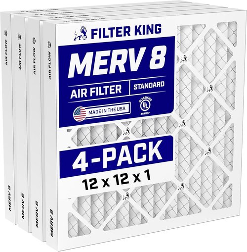 Filter King 12x12x1 Air Filter - MERV 8 Dust & Allergy Control | 4-Pack Pleated Electrostatic Filters