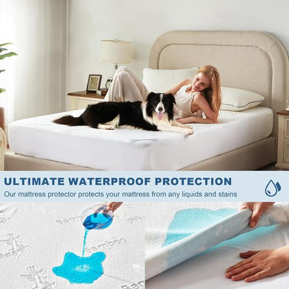 BEDLORE Waterproof Mattress Protector - Soft Bamboo Viscose Fitted Cover | Deep Pocket 6"-15" - Breathable & Noiseless