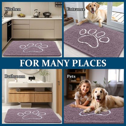 OLANLY Dog Door Mat - Absorbent Non-Slip Mud Mat for Muddy Paws | 30x20, Deep Plum Color