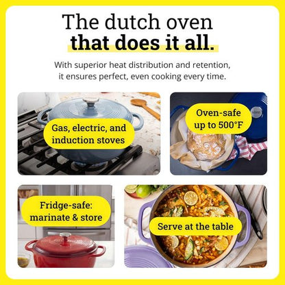 Lodge Essential Enamel Cast Iron Dutch Oven - 6 Quart Moisture-Sealing Lid & Dual Handles - Desert Sage
