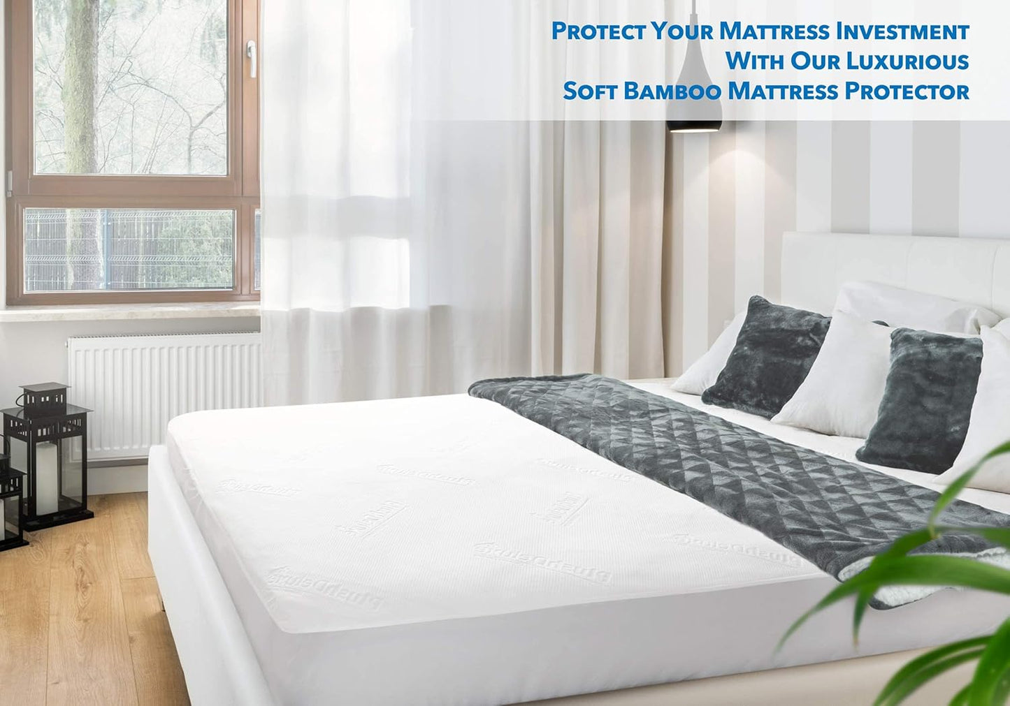 PlushDeluxe Premium Bamboo Mattress Protector - Waterproof, Ultra Soft & Breathable Twin Size Cover - White