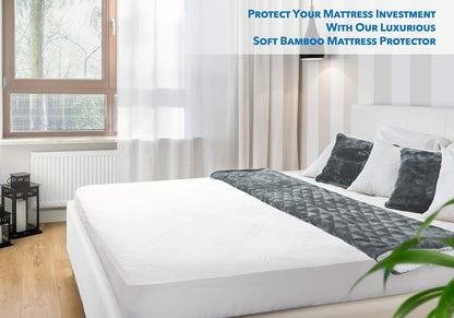 PlushDeluxe Premium Bamboo Mattress Protector - Waterproof, Ultra Soft & Breathable Twin Size Cover - White