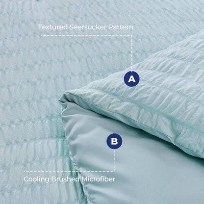 HYMOKEGE Twin Comforter Set - Luxury 5-Piece Bed in a Bag | Seersucker Lake Blue Bedding Set