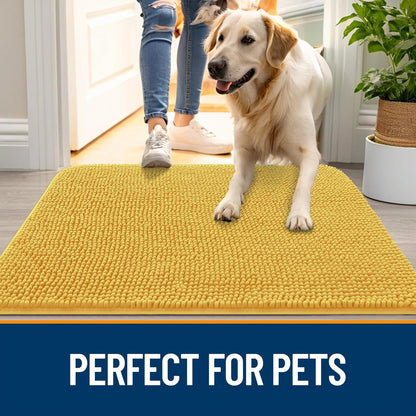OLANLY Dog Door Mat - Absorbent Non-Slip Chenille for Muddy Paws | 40x32 Yellow Quick-Dry Indoor Carpet