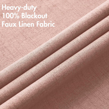 MIULEE 100% Blackout Linen Curtains - Thermal Insulated Blush Pink Drapes | 52 x 72 Inch (2 Panels)