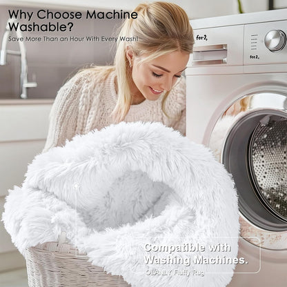 OLANLY 5x5 Area Rug - Soft, Fluffy Shaggy Design for Living Room & Bedroom | Machine Washable, White
