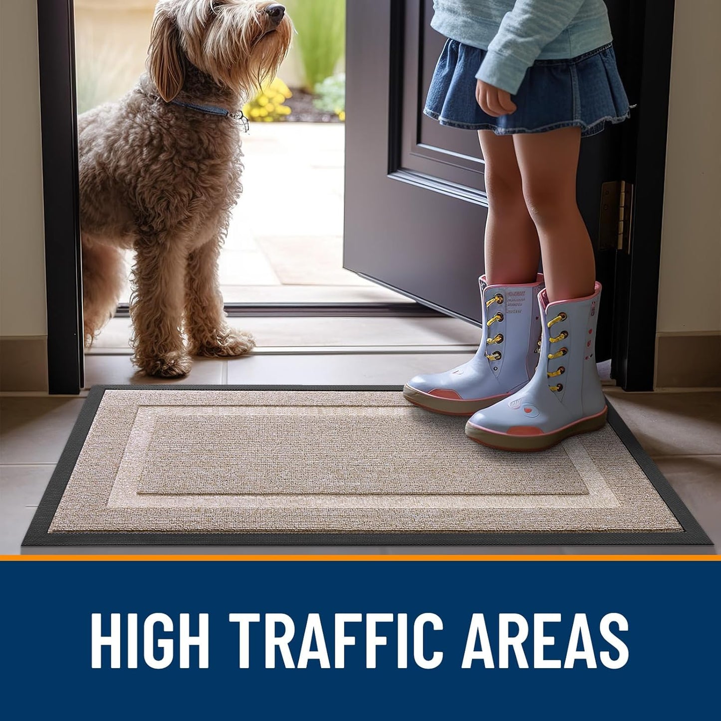 OLANLY Indoor Outdoor Front Door Mat - Waterproof All-Season Doormat, Easy Clean, 29.5x17, Camel