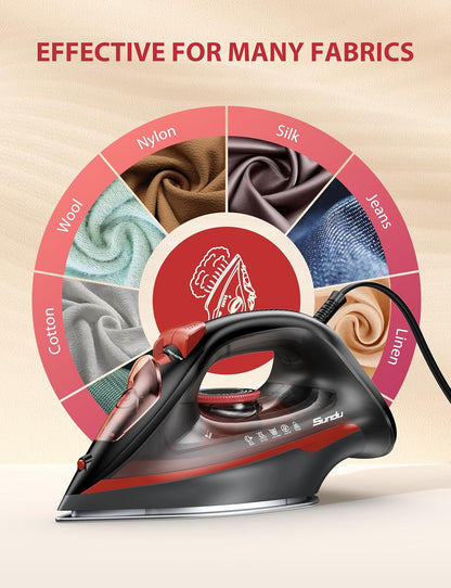 Skiennix Steam Iron - 1500W Powerful with Ceramic-Coated Soleplate, Auto Shutoff & Self-Cleaning