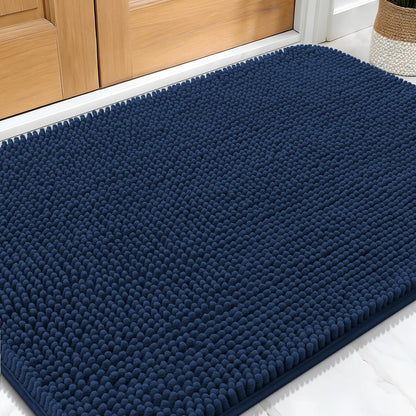 OLANLY Dog Door Mat - Absorbent Non-Slip Chenille Mat for Muddy Paws | 32x20, Dark Blue, Quick Dry