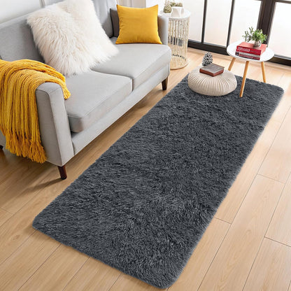 OLANLY Runner Rugs - Soft, Machine Washable Shaggy Design for Hallway & Bedroom | Grey 2x7 ft