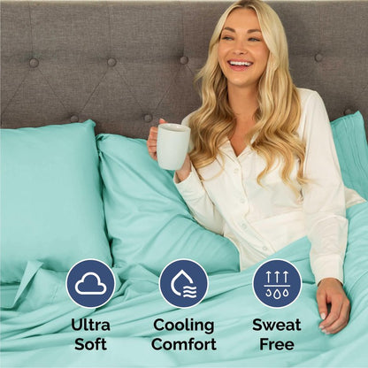 Queen Size 4 Piece Sheet Set - Comfy Breathable & Cooling Bed Sheets Set - Hotel Luxury Bedding for Women, Men, Kids, Teens, Boys & Girls - Deep Pockets, Ultra-Soft, Wrinkle Free - Oeko-Tex - Spa Blue