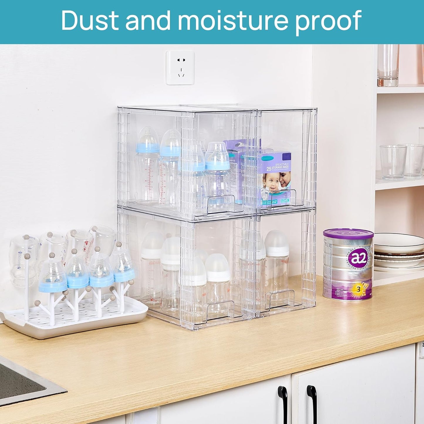 Vtopmart Clear Stackable Storage Drawers - 4 Pack Plastic Organizers for Skincare & Bathroom Supplies | 9.7" High