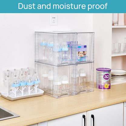 Vtopmart Clear Stackable Storage Drawers - 4 Pack Plastic Organizers for Skincare & Bathroom Supplies | 9.7" High