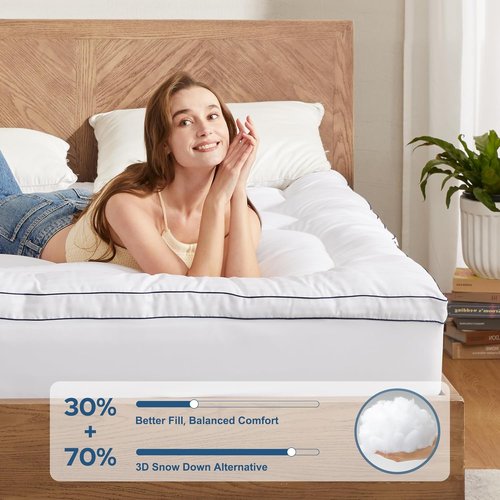 BEDLORE Queen Mattress Topper - Thick Pillow Top for Back Pain Relief | Soft Mattress Pad with Deep Pockets (6-18 Inch)