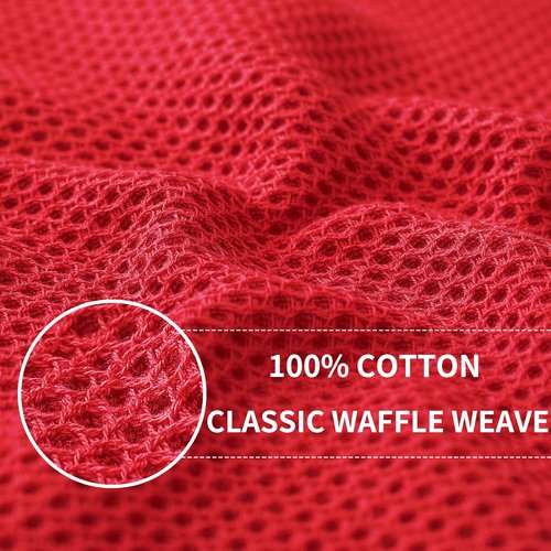 Homaxy Kitchen Dish Cloths - 100% Cotton Waffle Weave, Ultra Soft & Absorbent, 12x12 Inches, 6-Pack, Red