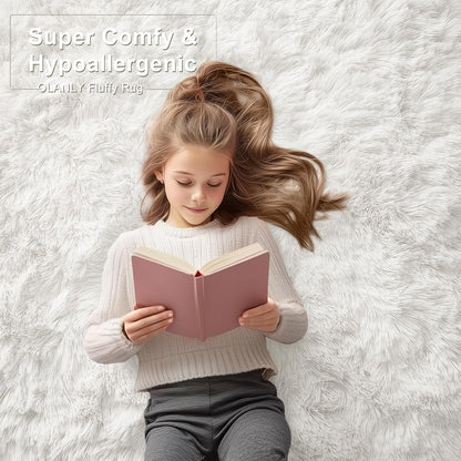 OLANLY Runner Rugs - Soft Fluffy Machine Washable 2x5 for Hallway & Bedroom | Ivory Shaggy Indoor Carpet