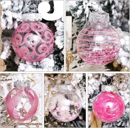 Skiennix 30-Piece Clear Christmas Ornaments Set - Shatterproof Pink Baubles for Holiday Decor