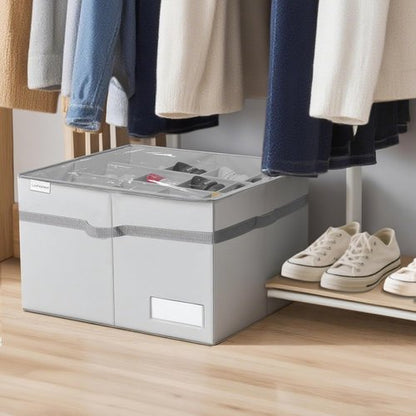 LUVHOMEE Shoe Organizer - Clear Foldable Storage Bins for 16 Pairs - Space-Saving Gray Design