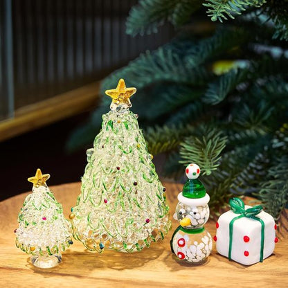 HDCRYSTALGIFTS Mini Blown Glass Christmas Figurines Set - 4 Collectible Ornaments for Holiday Decor