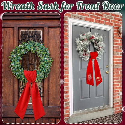 VitalCozy Wreath Sash - Embroidered Monogram Satin Ribbon for Front Door | 4.5'' X 56'', Red