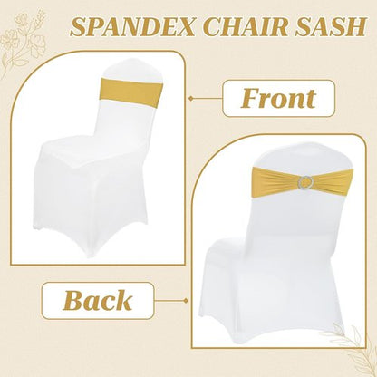 MDS Spandex Chair Sashes - Pack of 150 Elastic Stretch Bows with Buckle Slider for Wedding Decor - Gold