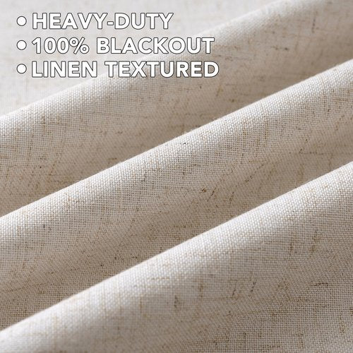 H.VERSAILTEX Linen Curtains 100% Blackout Curtains for Bedroom 45 inch Long Full Light Blocking Nature Linen Blended Window Curtains for Living Room Nickel Grommet (2 Panels, Heathered Natural)