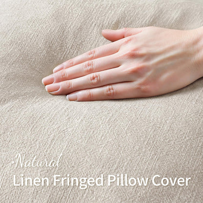 MIULEE Decorative Throw Pillow Covers - Set of 2 Neutral Beige Linen Fringe Cushions | 20x20 Inch Boho Farmhouse Decor