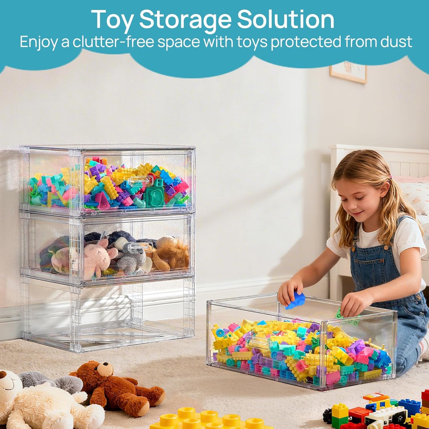 Vtopmart Large Clear Stackable Storage Drawers - 27QT Dust-Proof Underbed Organizer for Clothing & Sweaters