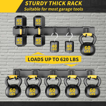 UUP Garage Storage | 64-Inch Wall Mount Tool Organizer with Adjustable Metal Hooks - Heavy-Duty Yard Rack