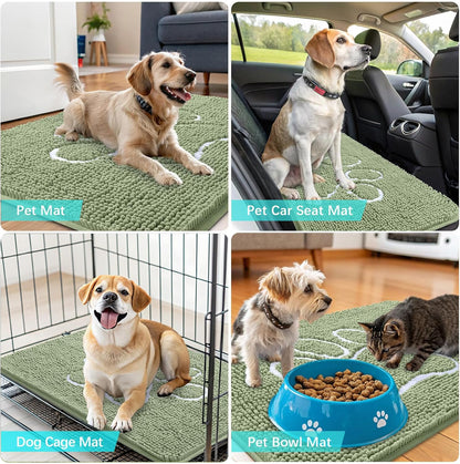 OLANLY Dog Door Mat - Absorbent Muddy Paws Doormat | Non-Slip Chenille, 30x20, Sage Green