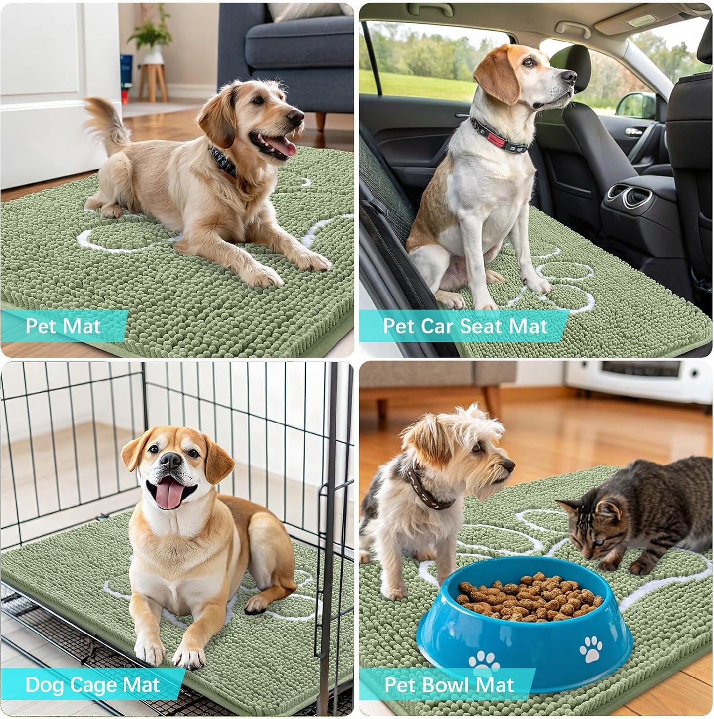OLANLY Dog Door Mat - Absorbent Muddy Paws Doormat | Non-Slip Chenille 24x16 in Sage Green