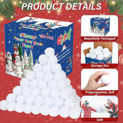Homiar Snow Fake Balls - 100 PCS Soft Artificial Snow Toy Balls for Indoor & Outdoor Fun