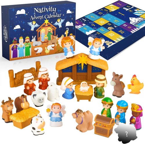 **Nativity Advent Calendar 2025 - Christmas Story Playset for Kids | 25-Piece Nativity Scene Set**