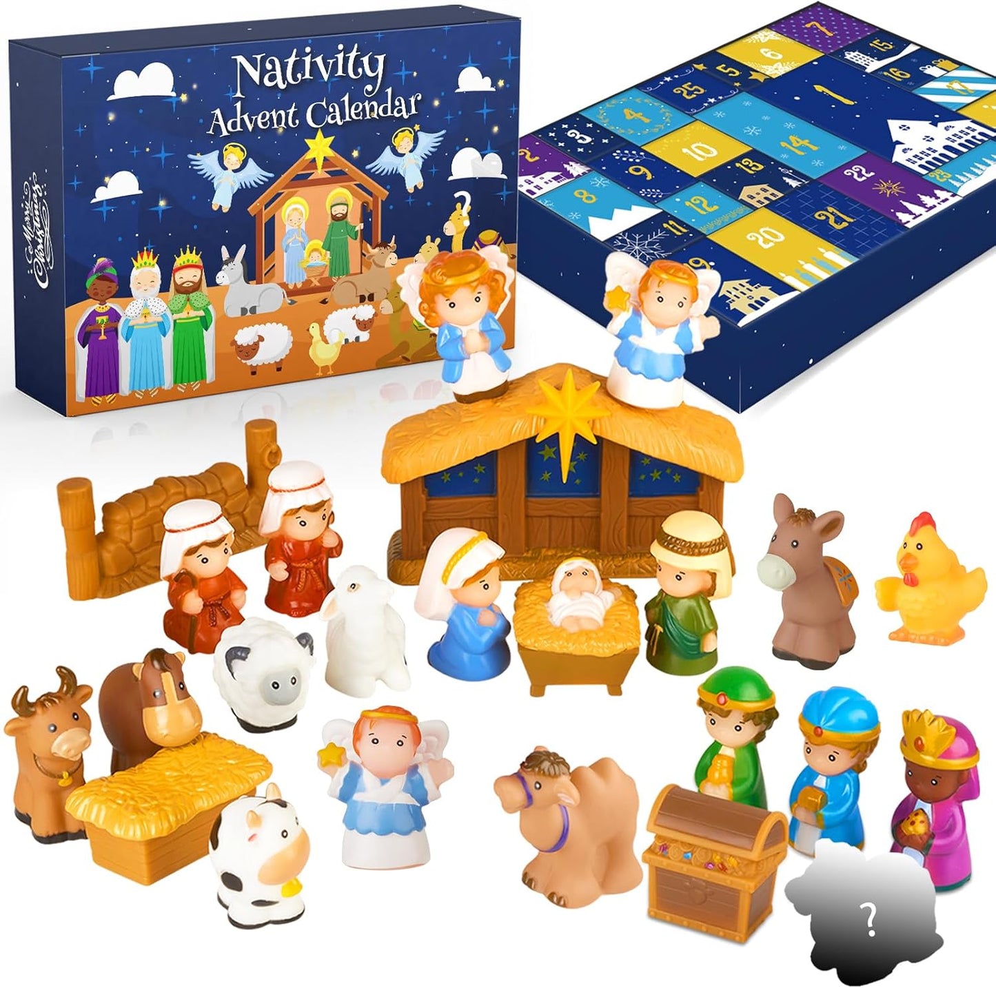 Nativity Advent Calendar 2025 - Christmas Story Playset for Kids | 25-Piece Nativity Scene Toys for Ages 1+