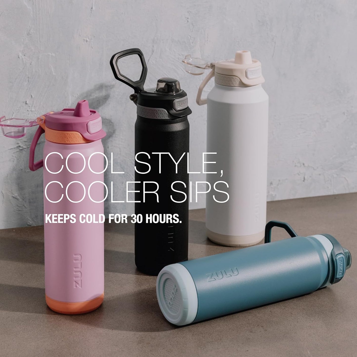 ZULU Powerfill Pro 32oz Stainless Steel Water Bottle - Quick Fill Lid, Triple Walled Insulation, Driftwood