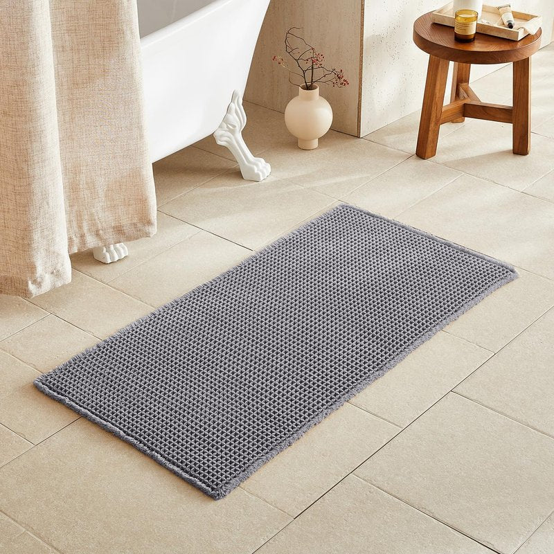 TYUU Waffle Bath Mat, Boho Bathroom Rugs Non Slip Washable Super Absorbent Quick Dry Bath Mat Farmhouse Bathroom Decor, 48"x24" Grey