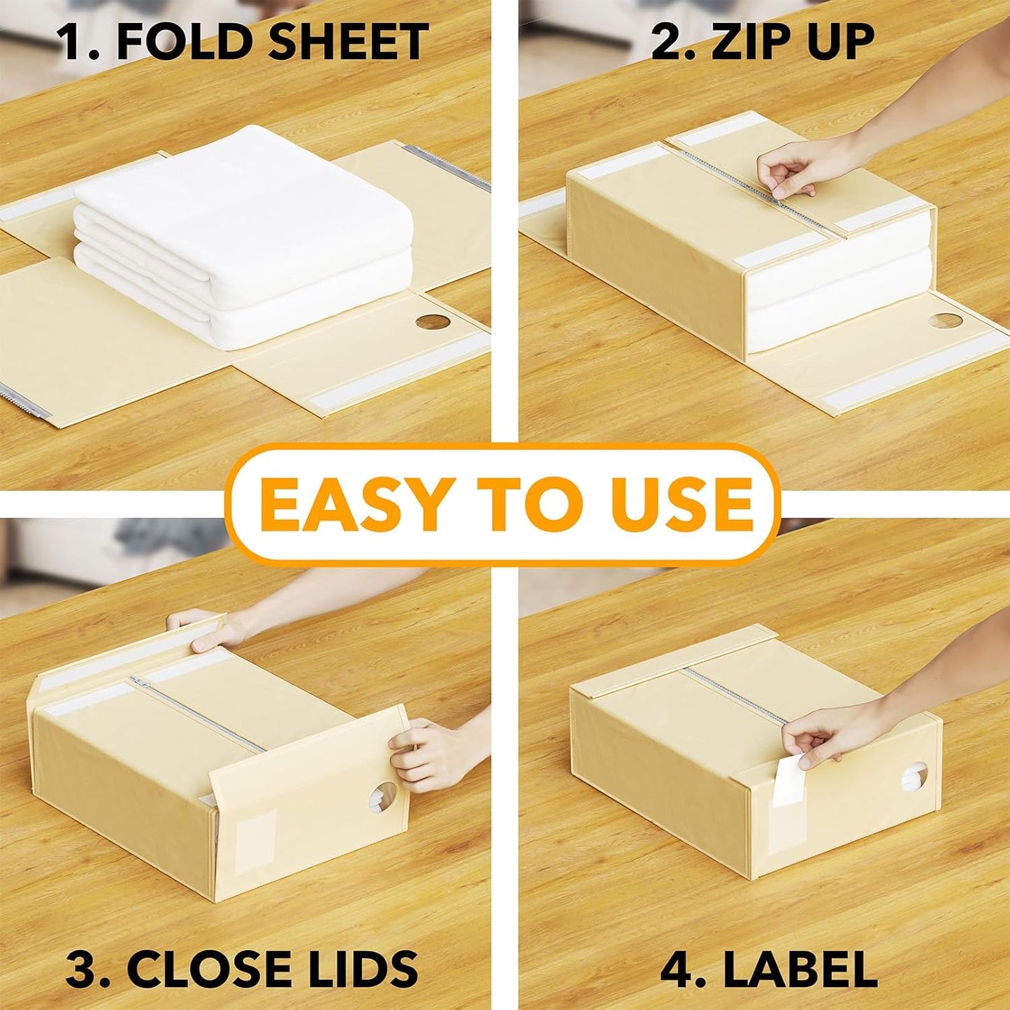SpaceAid Bed Sheet Organizers - Foldable Linen Closet Storage for Queen & King Size - Beige 4 Pack