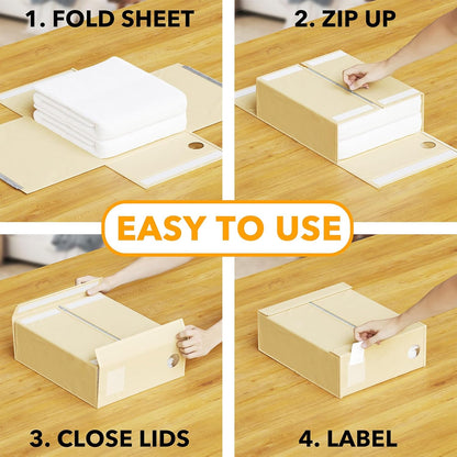 SpaceAid Bed Sheet Organizers - Foldable Linen Closet Storage for Queen & King Size - Beige 4 Pack