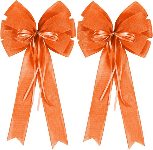 Hongsome Fall Bows for Wreaths - Decorative Orange Burlap & Glitter String | 2 PCS for Autumn Decor